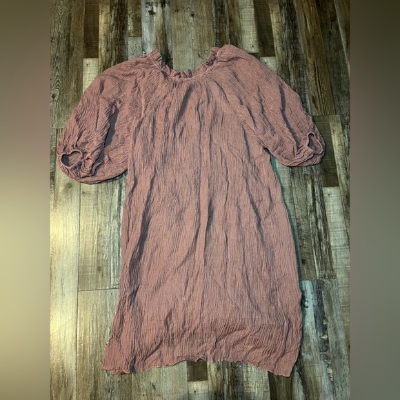 Tory Burch Ruffle Neck Crepe Linen Mauve Dress Size Large - Picture 7 of 8